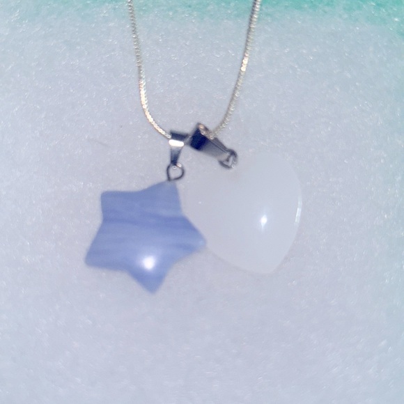 Chalcedony Star and Quartz Crystal heart ❤️ sterling silver necklace - Picture 3 of 5